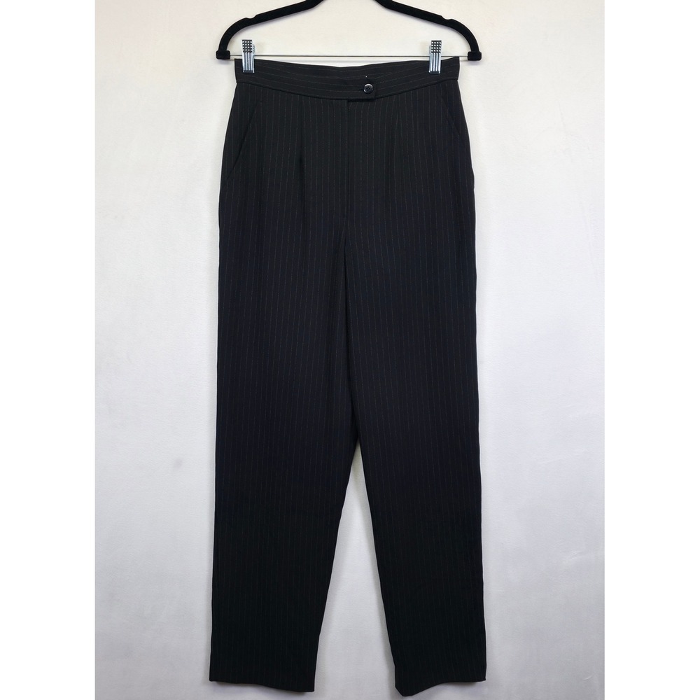 Jones New York Pants Womens 8 Black Pinstripe High Rise Pleated Trousers Office